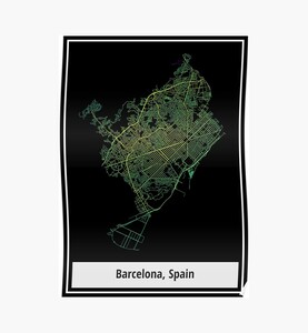 Barcelona, Spain Colored Street Network Map Graphic